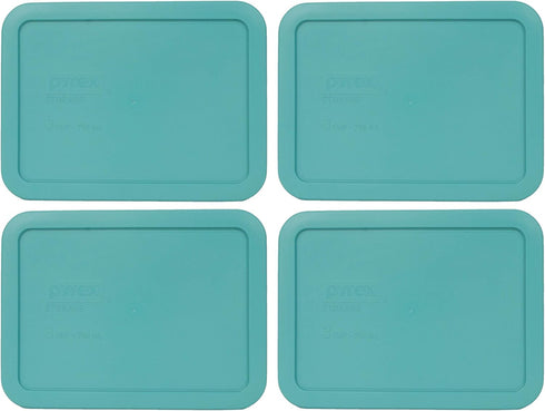 Pyrex 7210-PC 3-Cup Turquoise Rectangle Plastic Food Storage Lid, Made in the USA - 4 Pack...